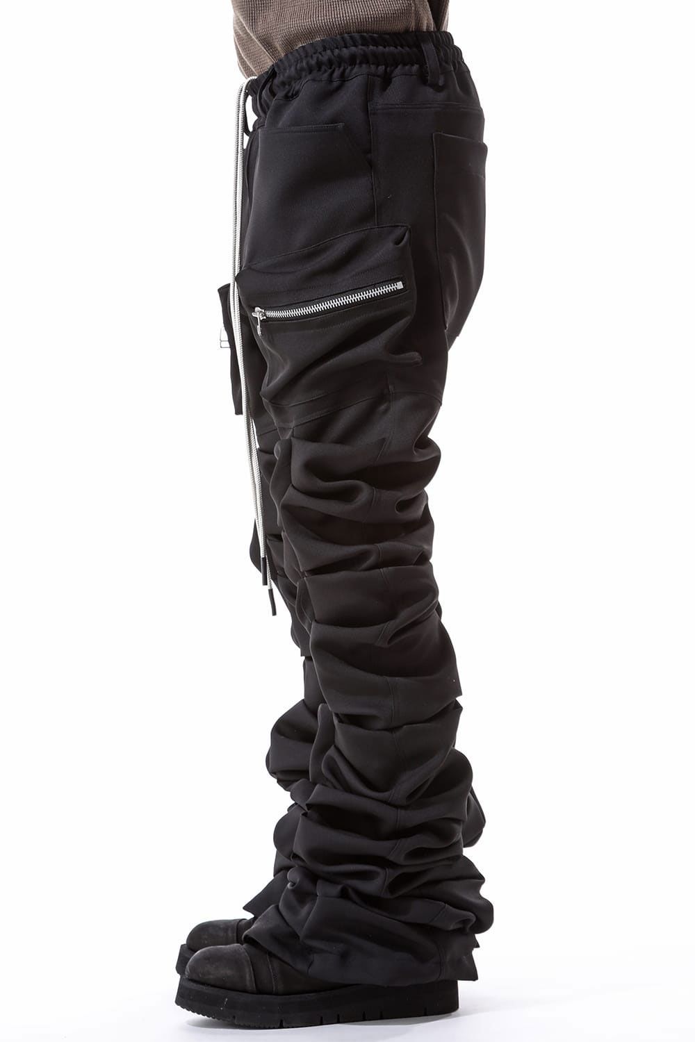 ツイル"モンスタータック"フレアバギーパンツ / Twill Tuck Flare Baggy Pants / ブラック / ag-10031-3
