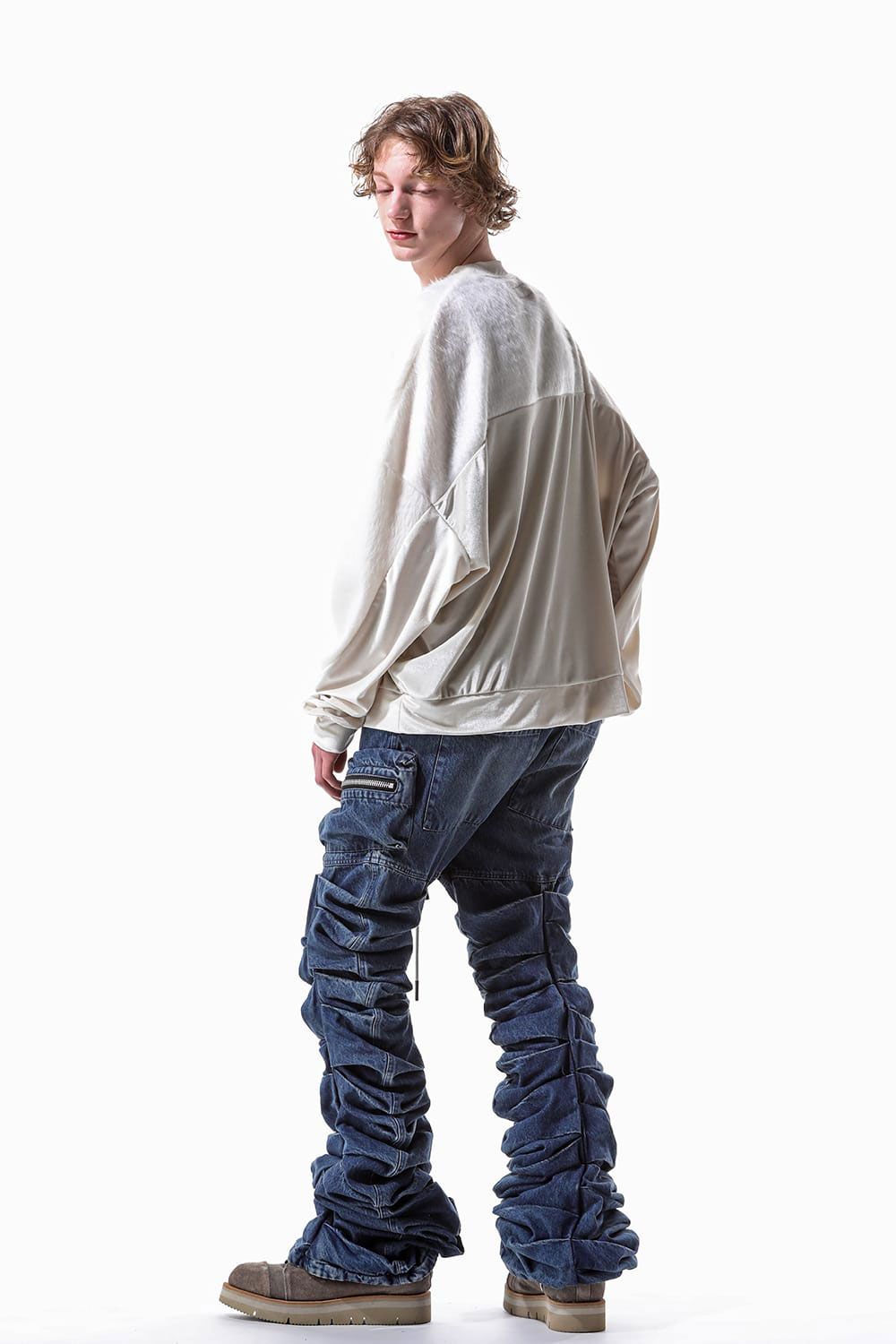 デニム"モンスタータック"フレアバギーパンツ / Denim Tuck Flare Baggy Pants / ブラック / ag-10031-1