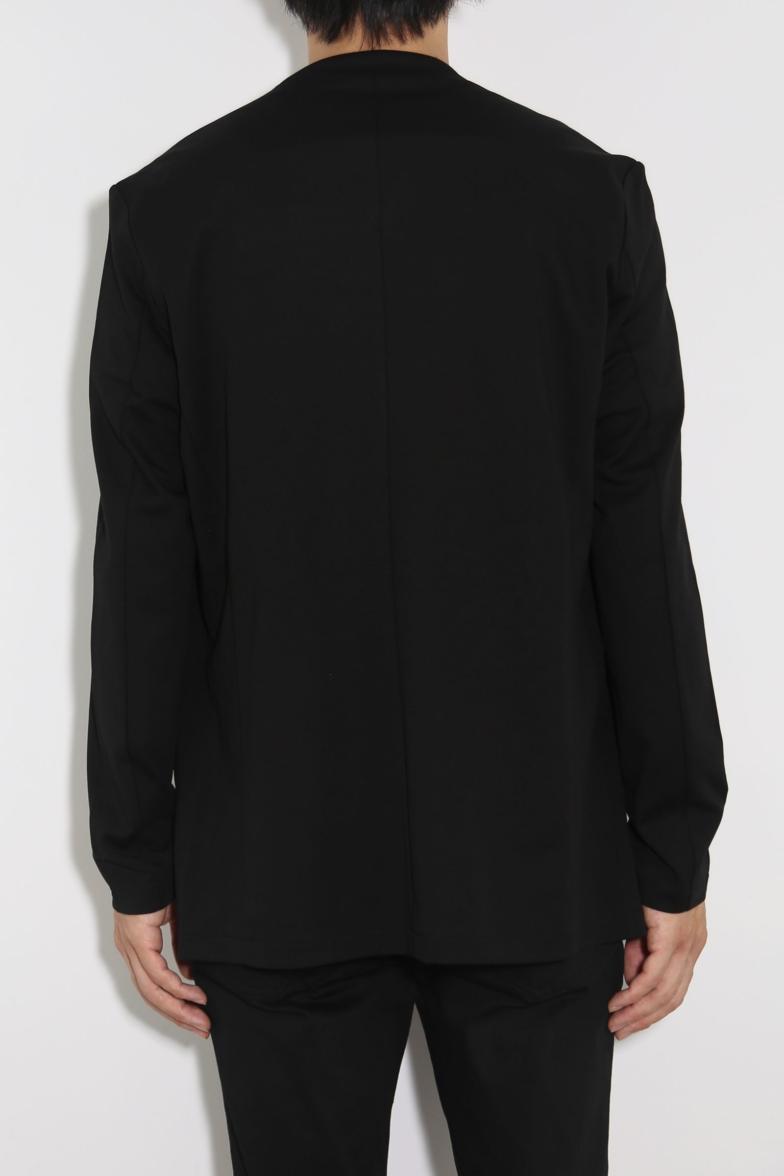 COTTON DOUBLE FACE COLLARLESS CARDIGAN / ブラック