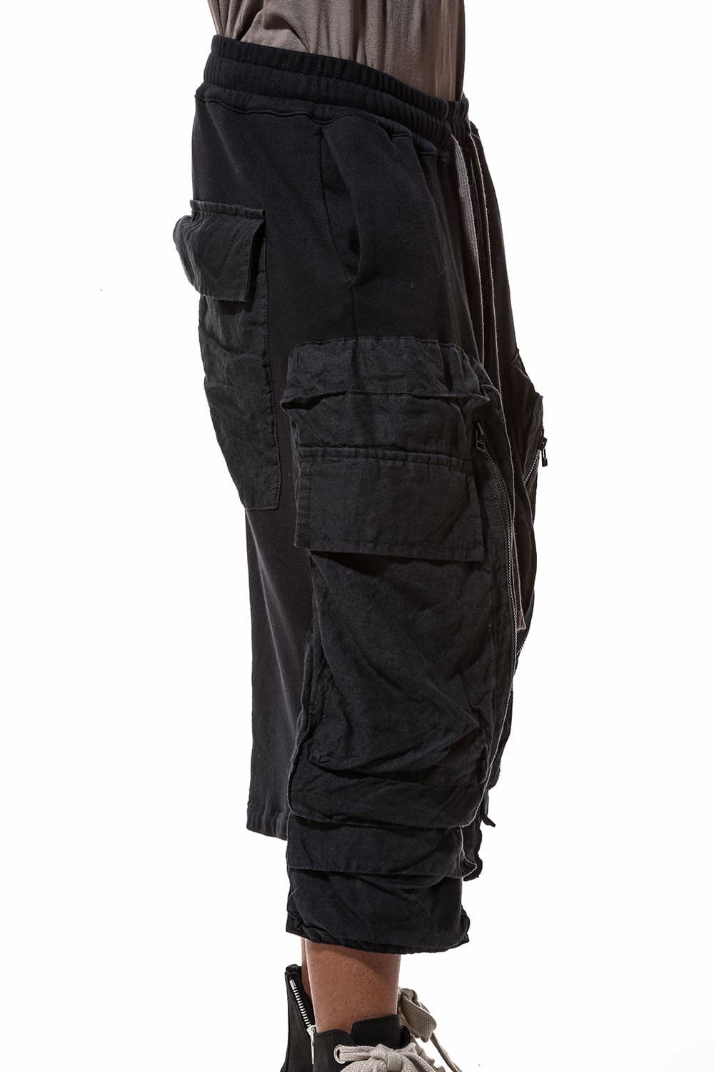 コットンリネンコンビスウェットショーツ / Linen Combi Sweat Shorts / ブラック / ag-9054
