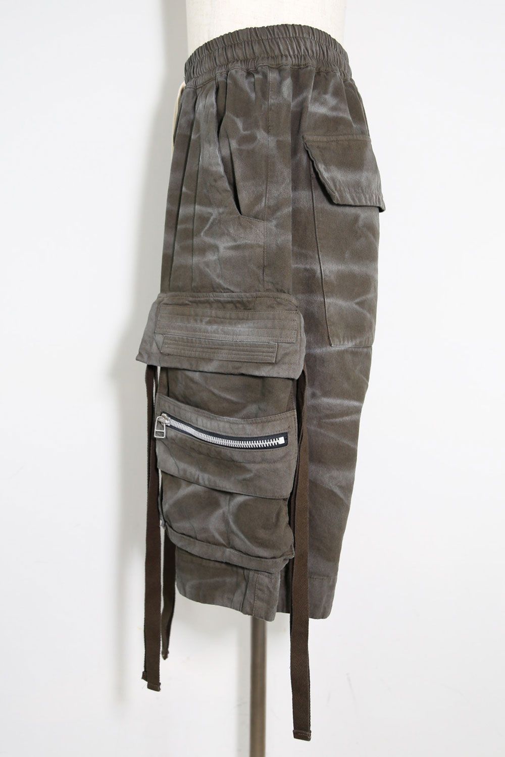 ヴィンテージ染めジップカーゴショーツ / Vintage Dyed Zip Shorts / カーキ