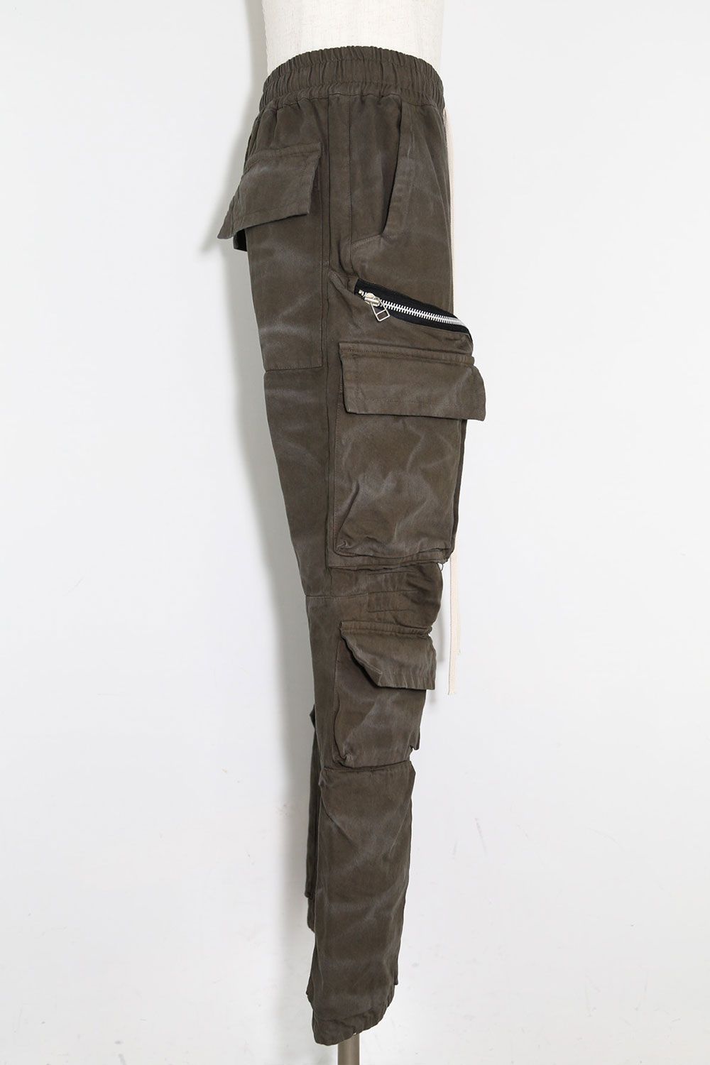 ヴィンテージ染めジップカーゴパンツ / Vintage Dyed Zip Long Pants / カーキ / ag-7036-1