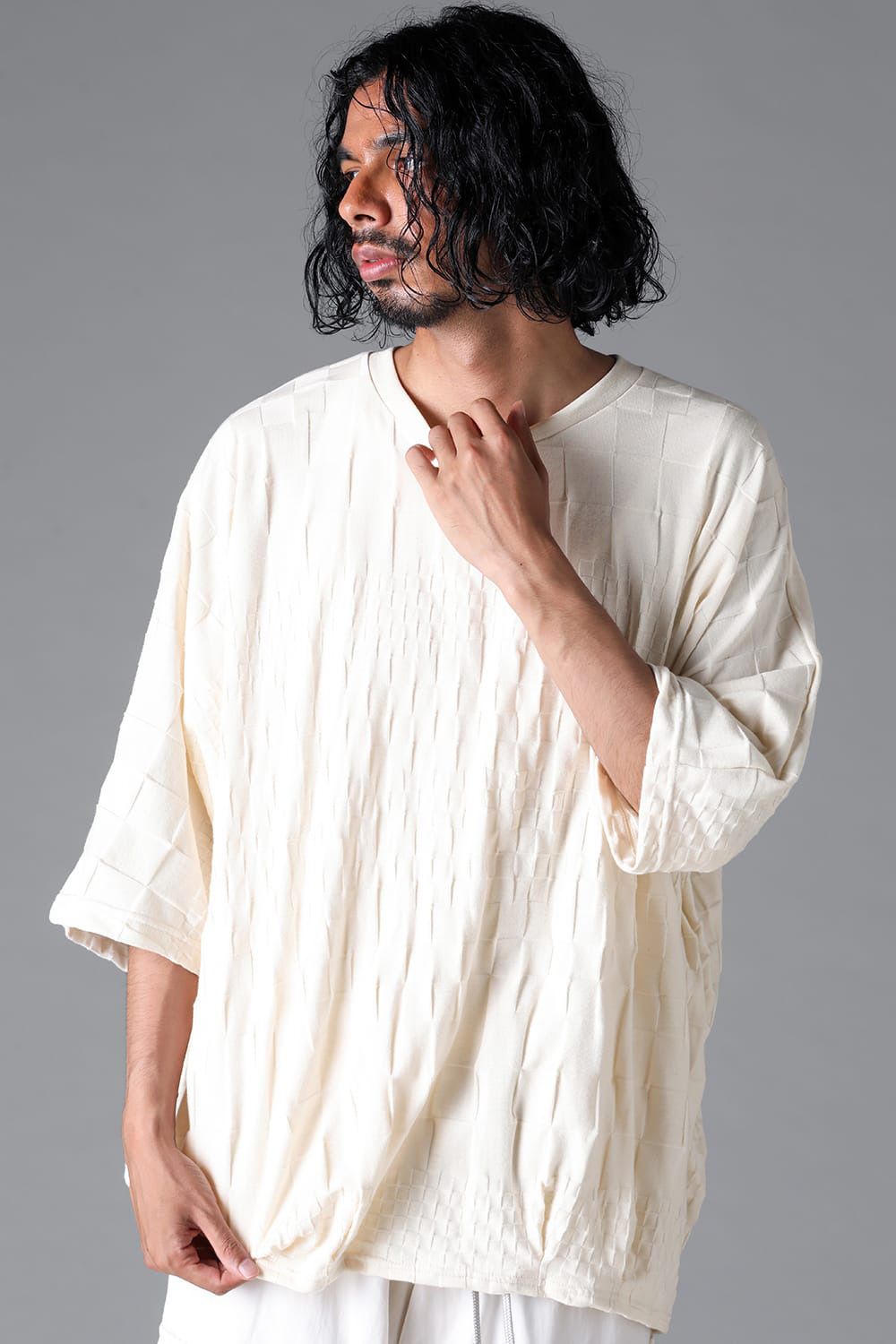 GRADIENT PLAID PATTERN DOLMAN TEE / ブラック