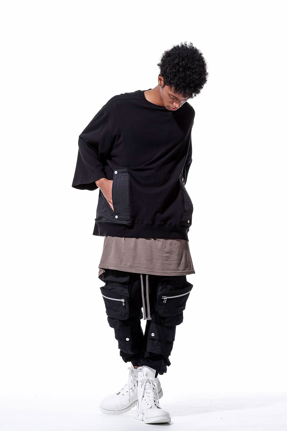 トップス A.FARTEFACT Nylon Combi Sweat Hoodie A.F ARTEFACT LINEN COMBI SWEAT HOODIE H/S TOP (BLACK)の商品