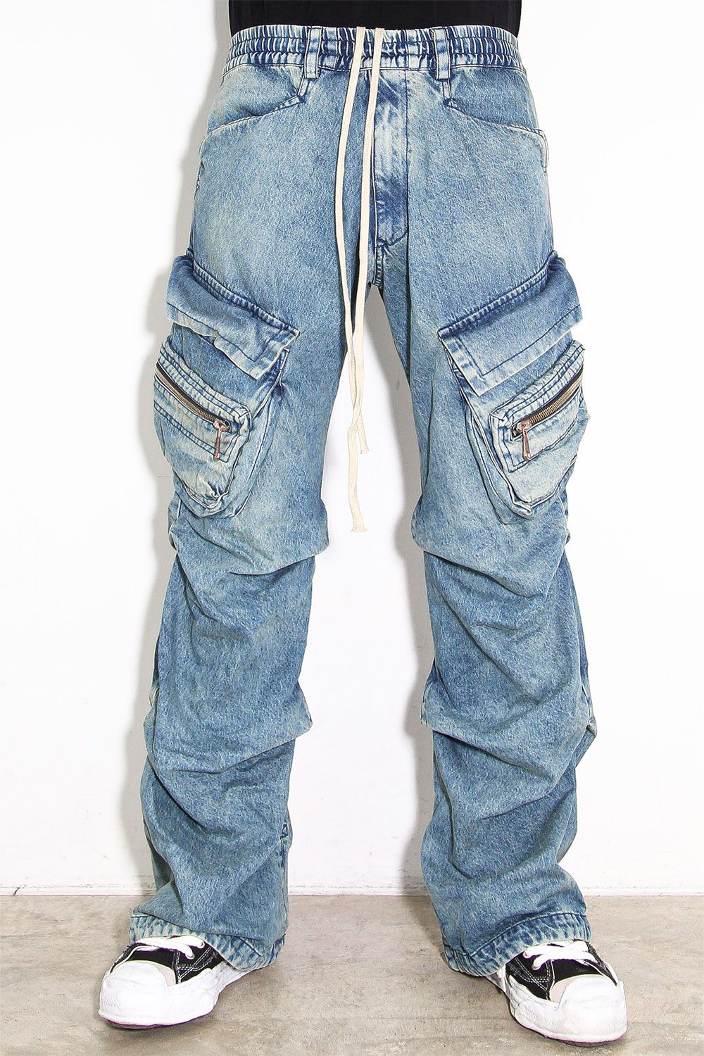 デニムカーゴタックバギーパンツ / Denim Cargo Tuck Baggy Pants / ブルー / ag-11018-3