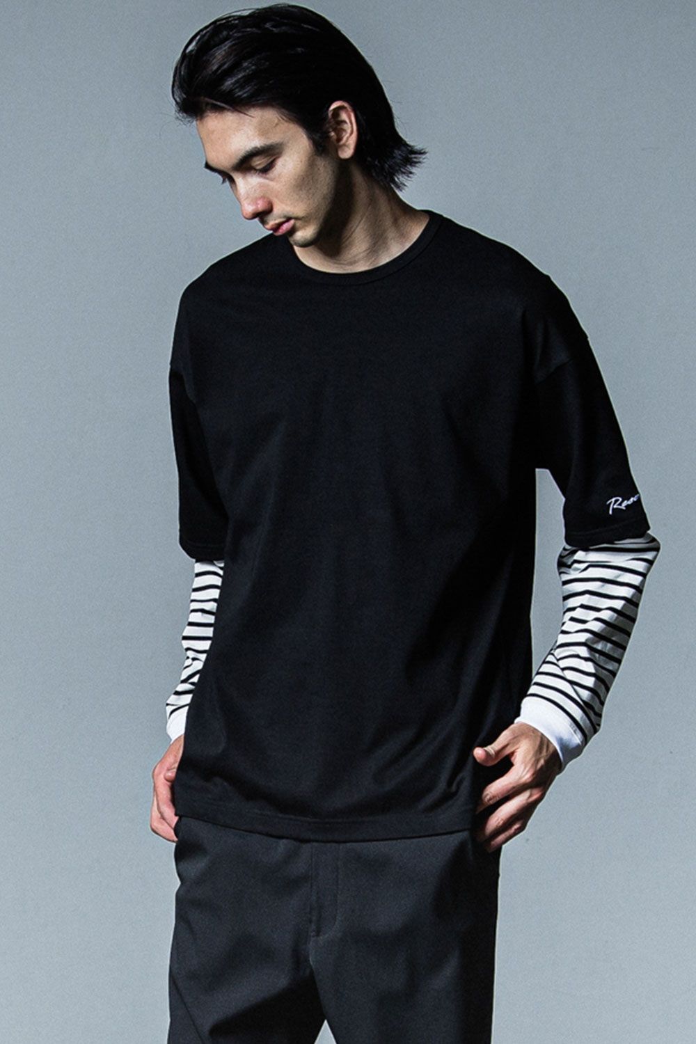 【人気継続商品】 fake layered longsleave / ブラックボーダー