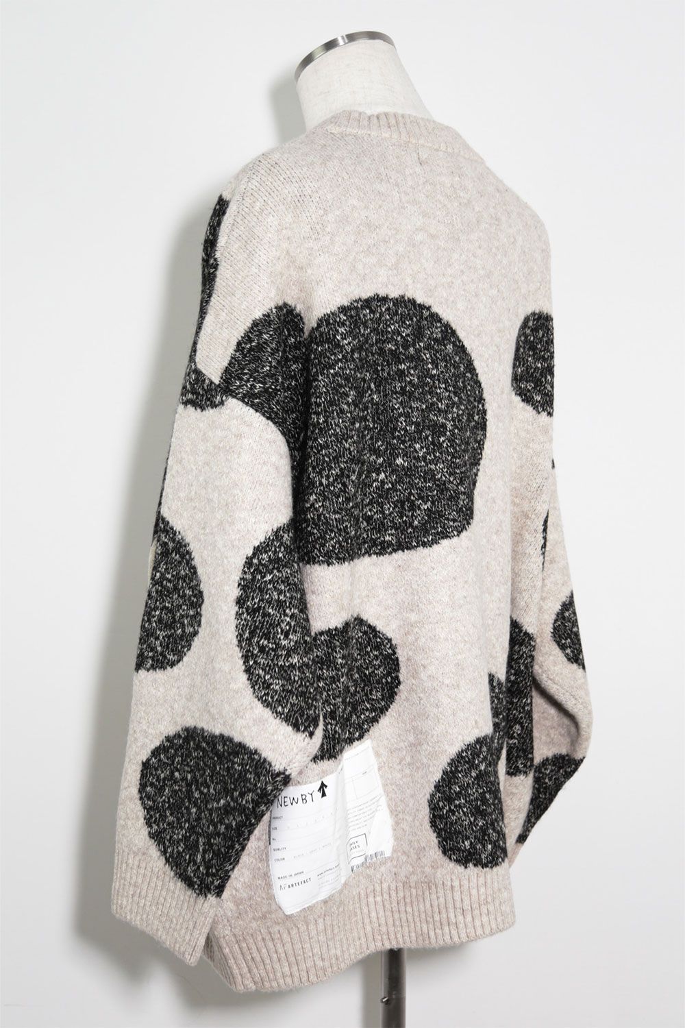 ドット模様オーバーサイズカーディガン / Polka Pattern Knit Cardigan / ベージュ×グレー / ag-8010