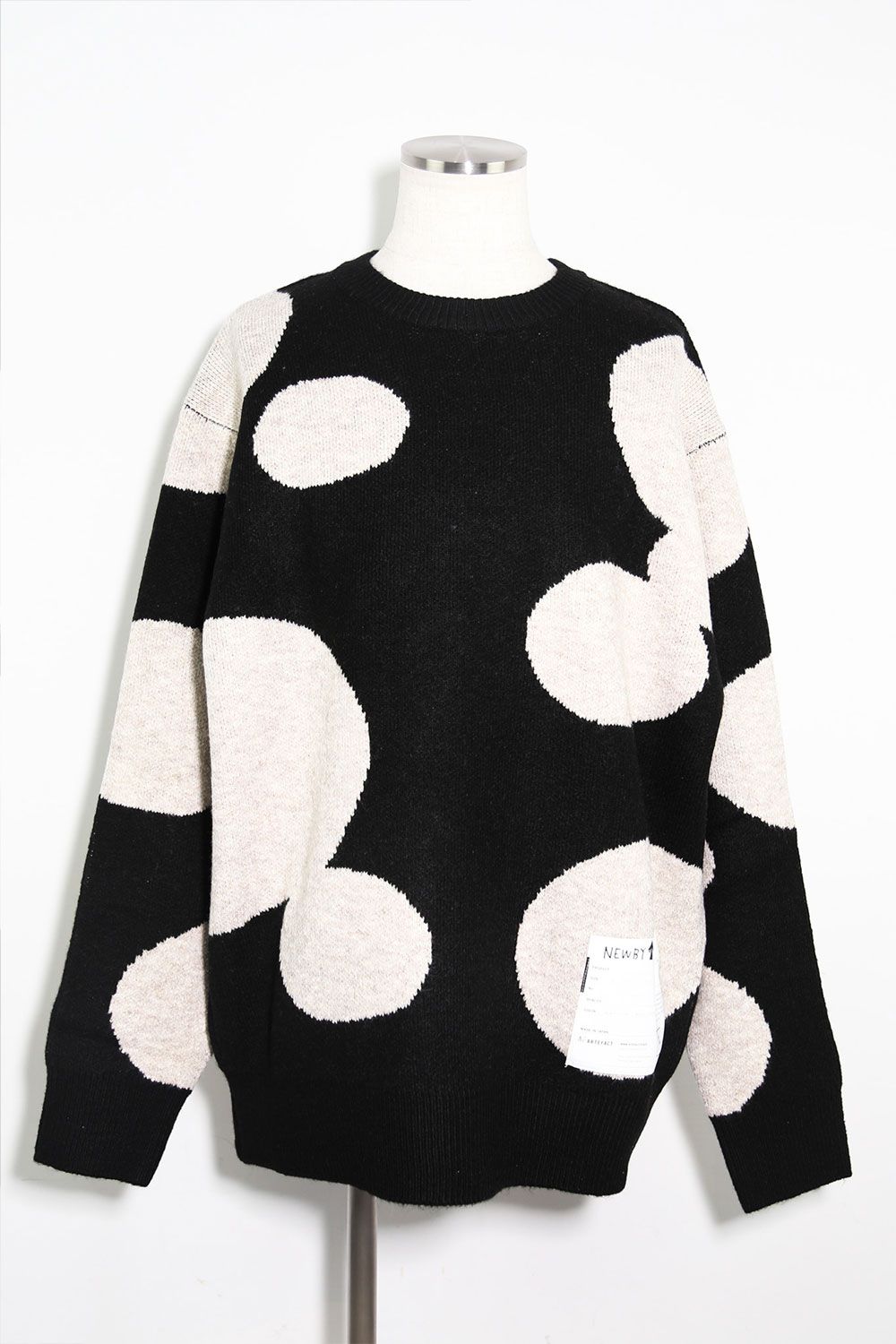 ドット模様リラックスフィットニット / Polka Pattern Knit Top / ブラック×ベージュ / ag-8011