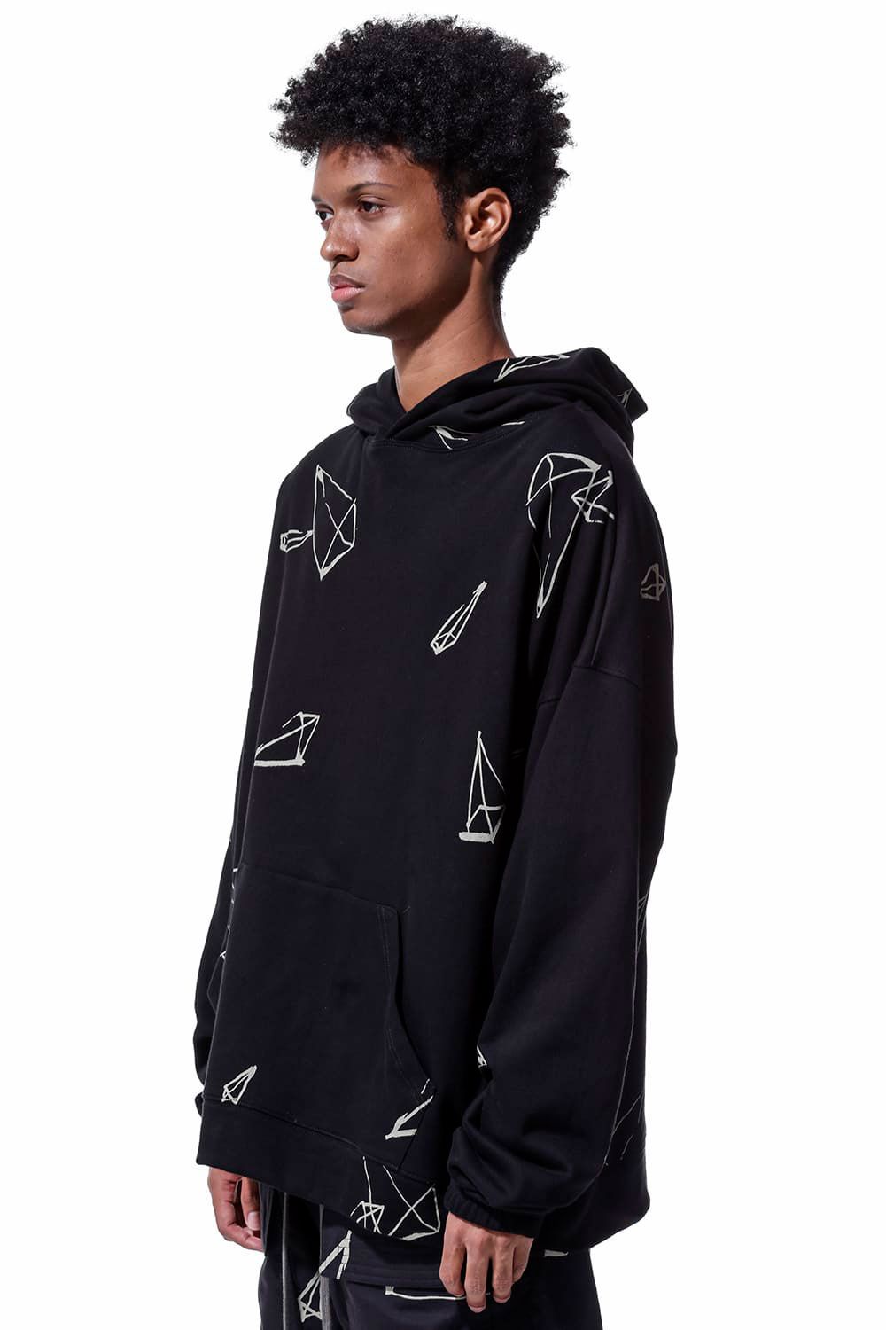 総柄プリントパーカー / Print Sweat Hoodie / ブラック / ag-7016
