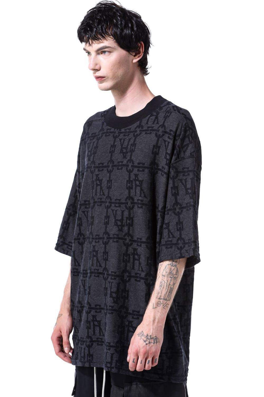 オーバーサイズジャカードTシャツ / Jacgurd Jumbo Tee / ブラック×ダークグレー / ag-11086