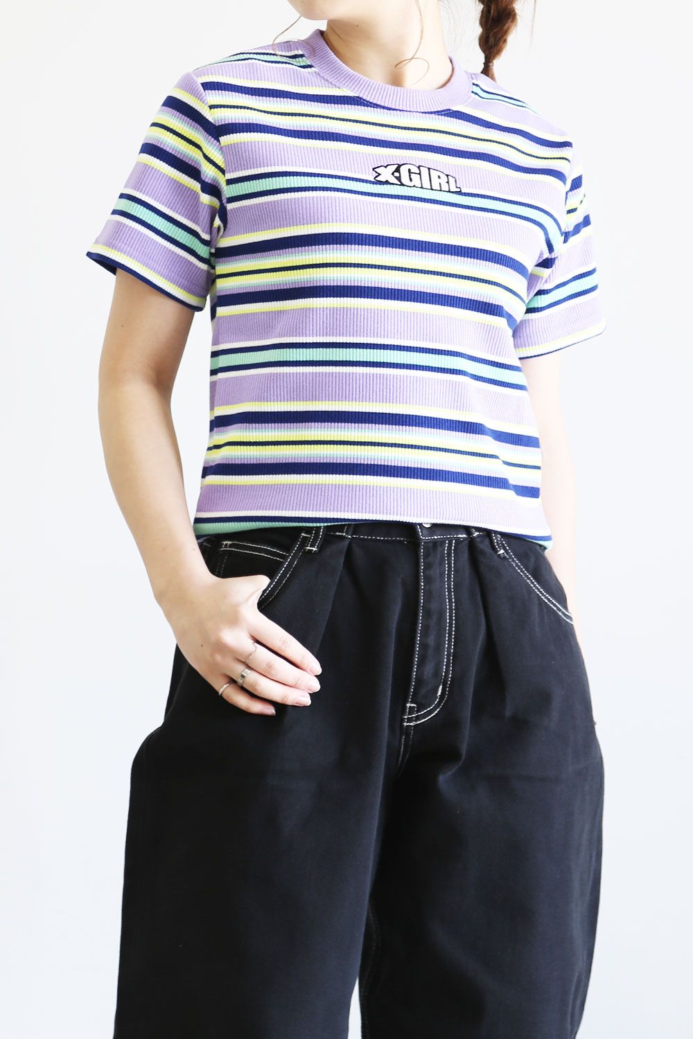 X-girl - STRIPED BABY S/S TOP / オレンジ | Tempt