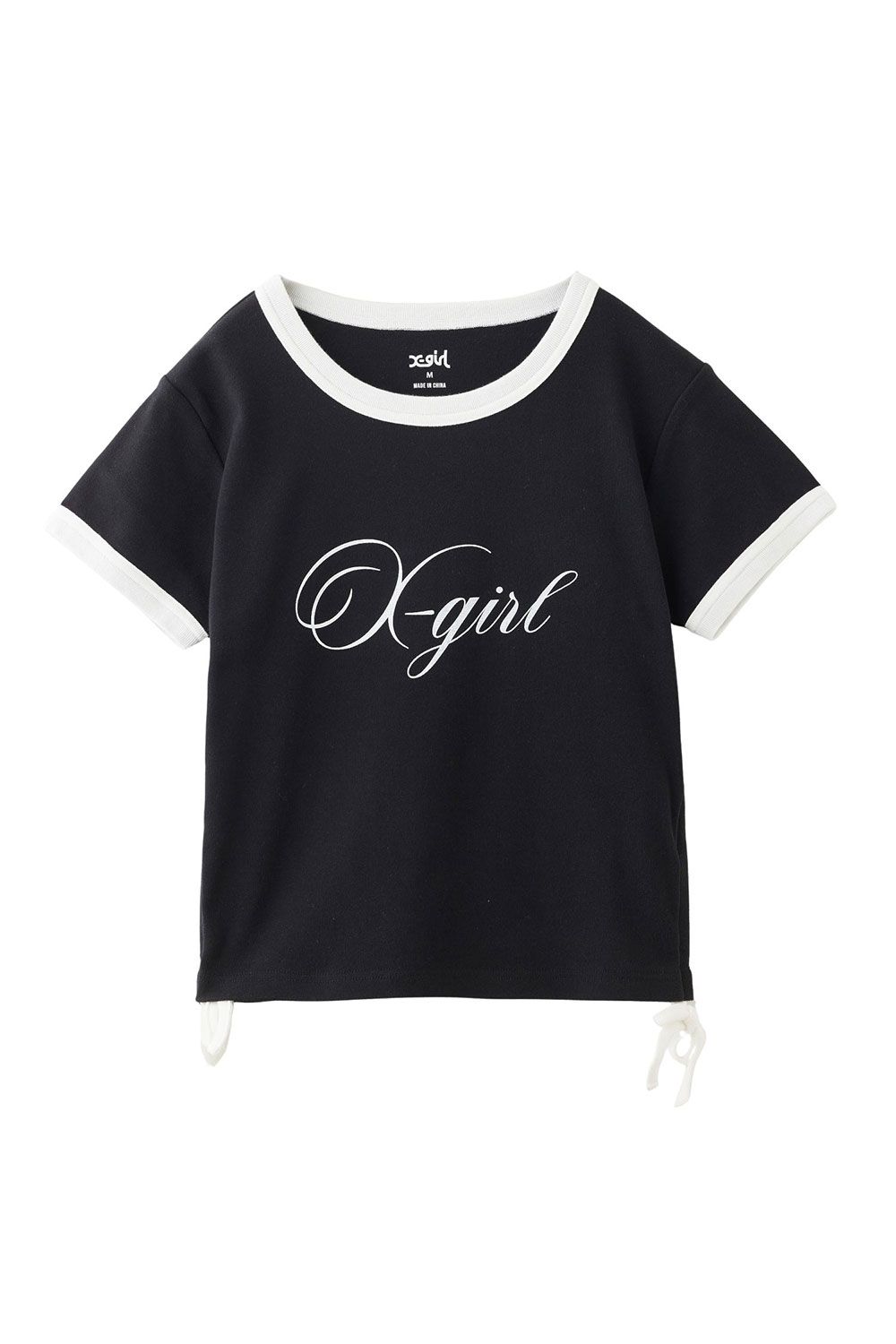 SCRIPT LOGO DRAWSTRING RINGER BABY TEE / ブラック