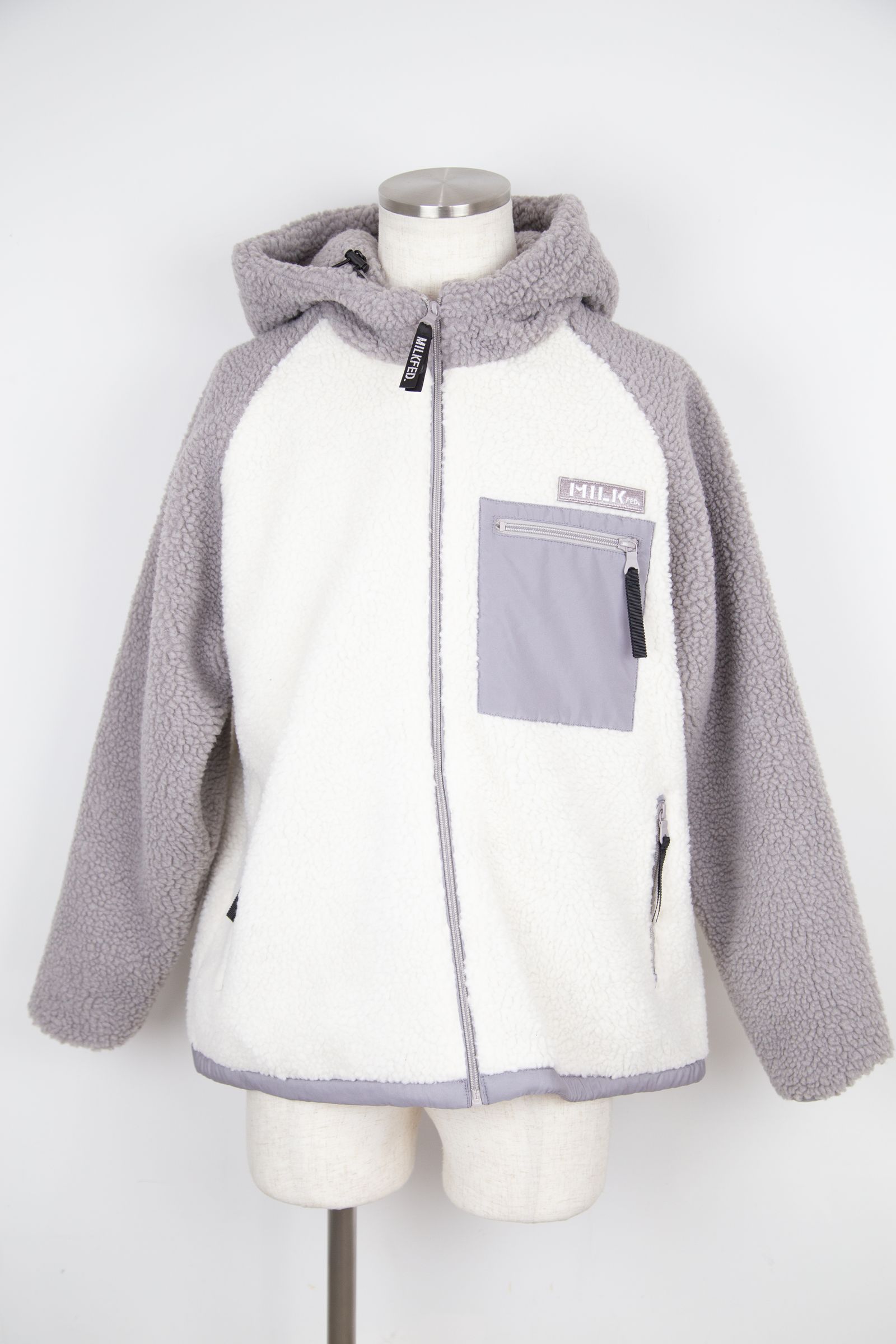 MILKFED. - BOA ZIP UP BICOLOR HOODED JACKET / グレー | Tempt