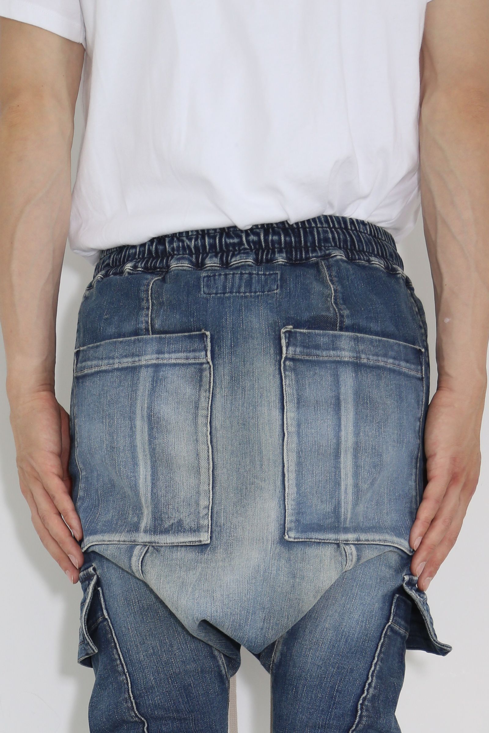 ストレッチデニムサルエルカーゴパンツ / Indigo Stretch Denim Saeouel Cargo Skinny Pants / インディゴ / ag-5044-2