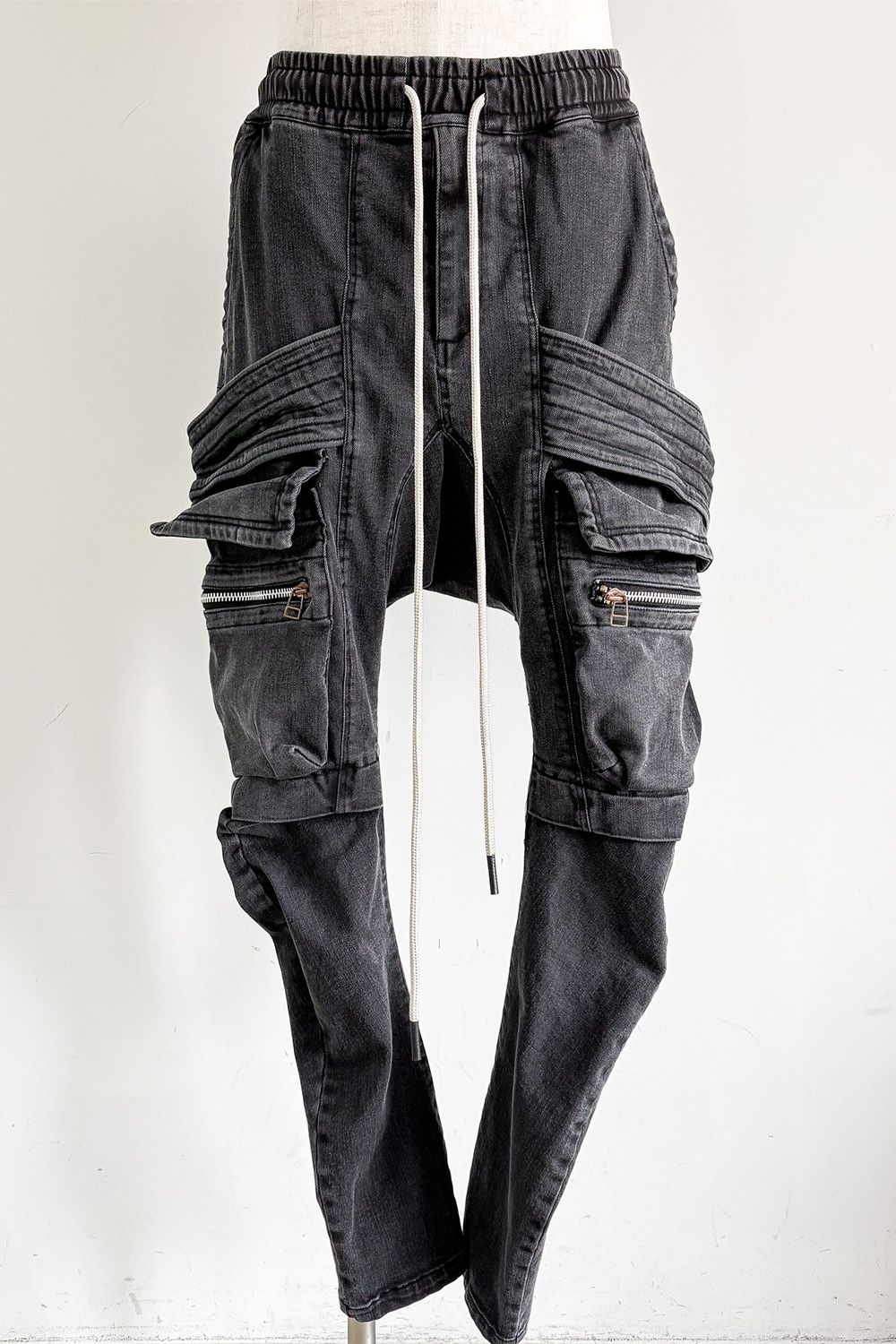 サルエルカーゴスキニーデニム / Indigo Denim Cargo Sarouel Skinny / ダメージブラック / ag-6036-2