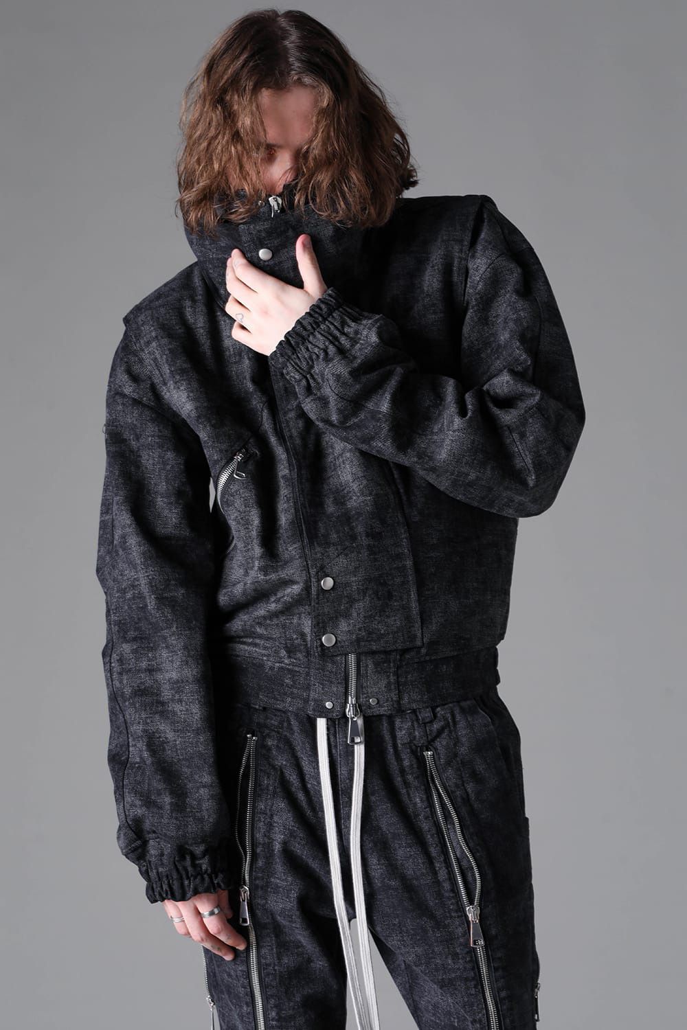 Synthetic Leather High Neck Blouson