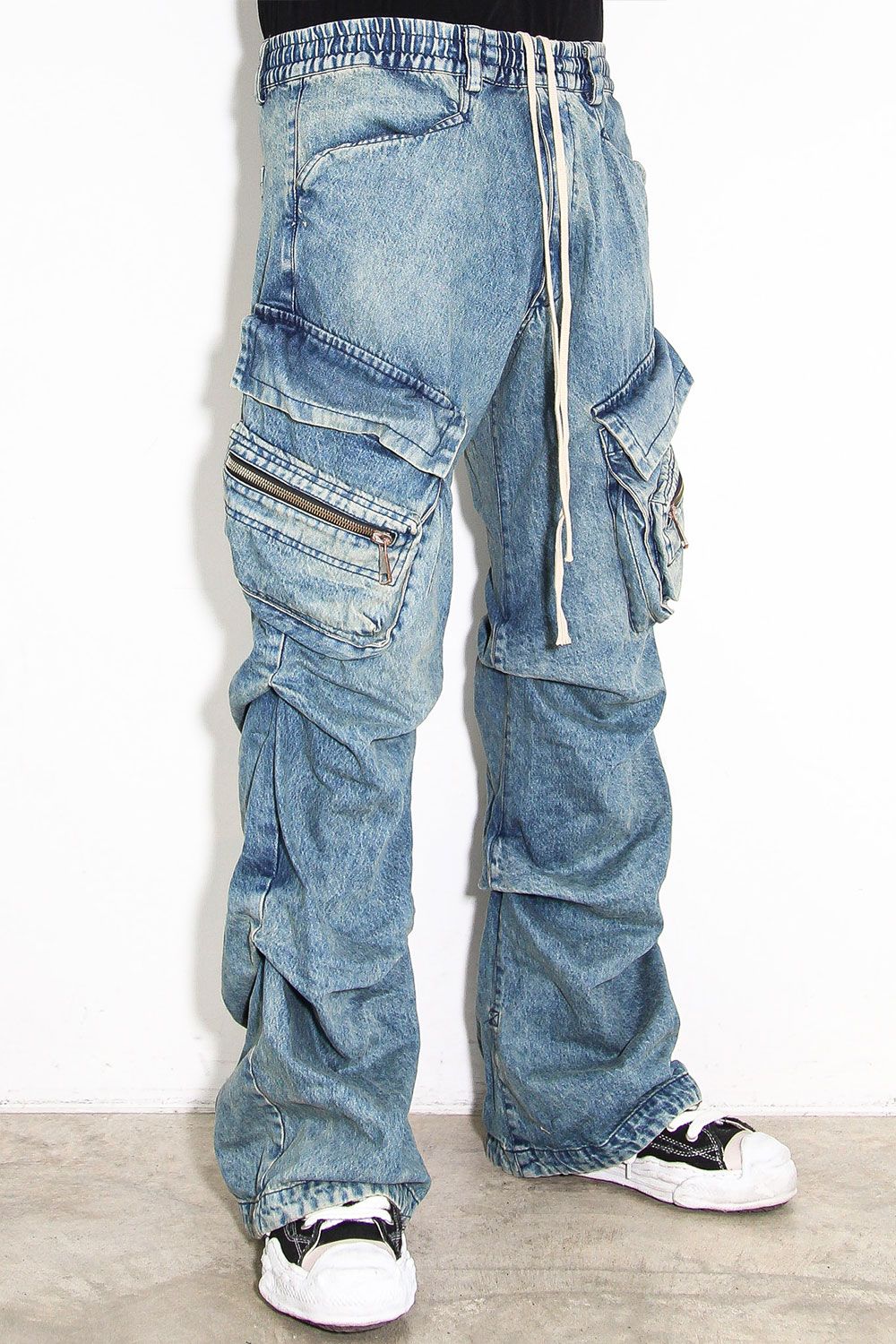 デニムカーゴタックバギーパンツ / Denim Cargo Tuck Baggy Pants / ブルー / ag-11018-3
