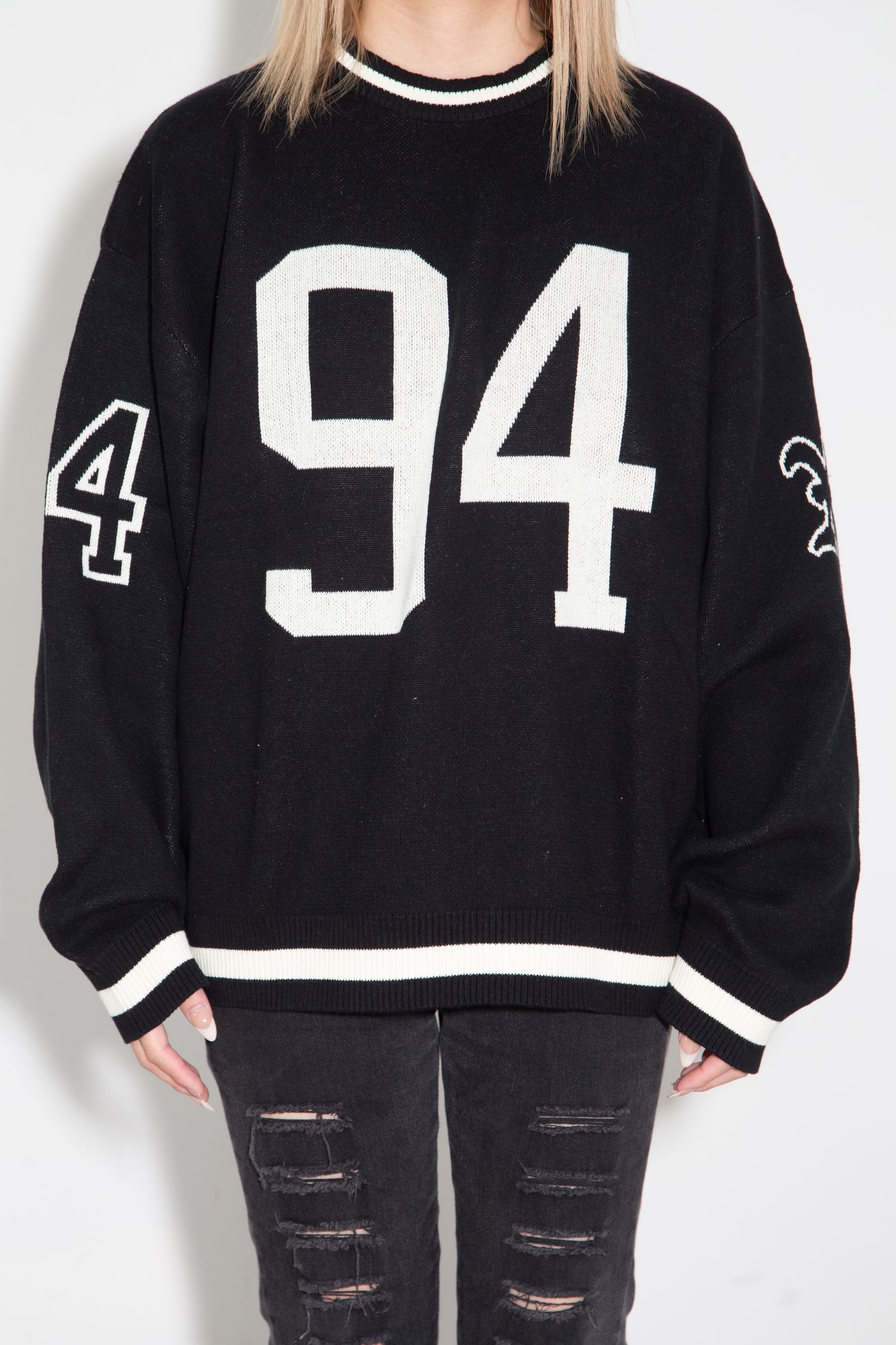 ［ラスト1点］NUMBERING JACQUARD KNIT TOP / ブラック