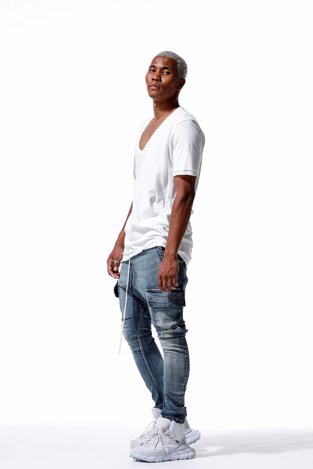 ストレッチデニムサルエルカーゴパンツ / Indigo Stretch Denim Saeouel Cargo Skinny Pants / インディゴ / ag-5044-2
