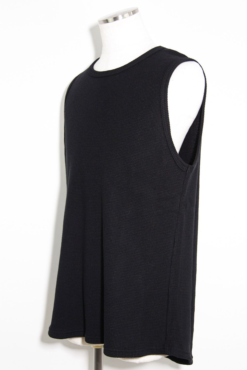 ミドル丈ワッフルタンクトップ / Middle Length Tank Top / ブラック / ag-10096-1