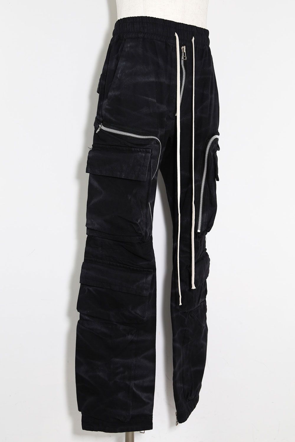 ヴィンテージ染めジップカーゴパンツ / Vintage Dyed Zip Long Pants / ブラック / ag-7036-1