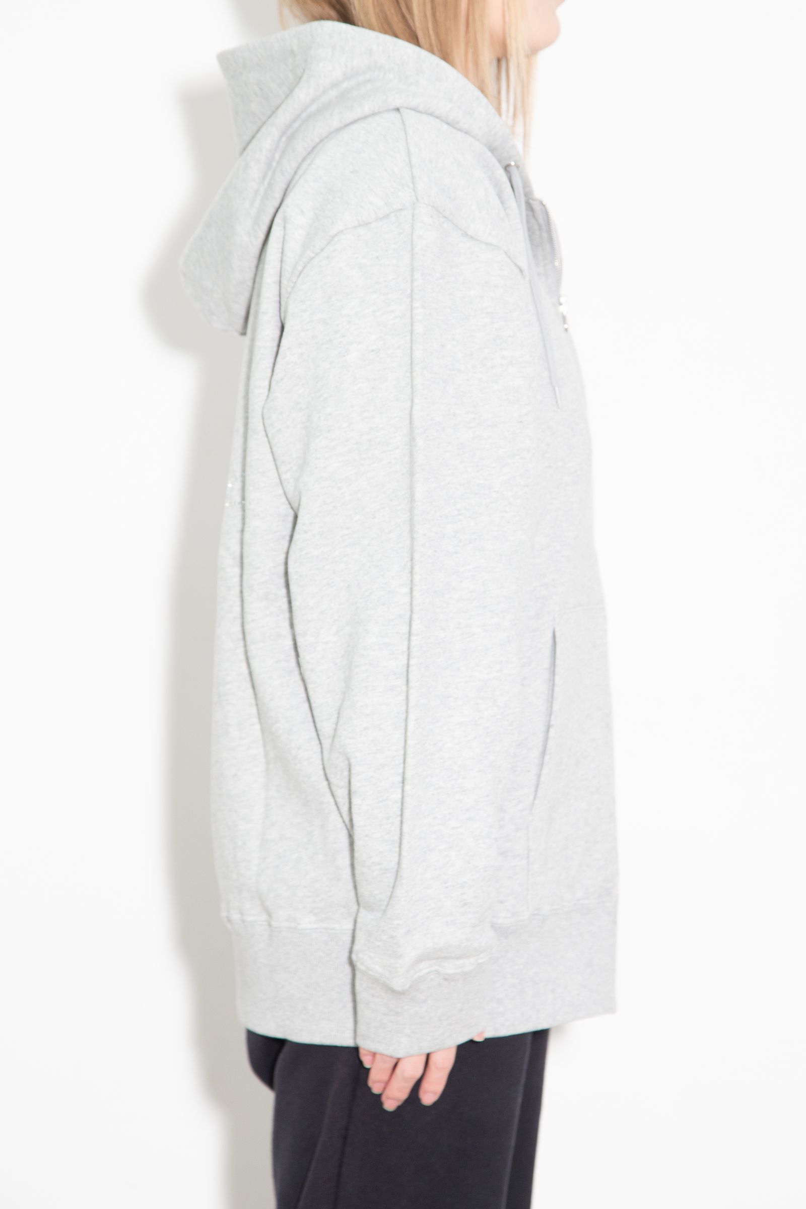 RHINESTONE LOGO AND FACE ZIP UP SWEAT HOODIE / アッシュ