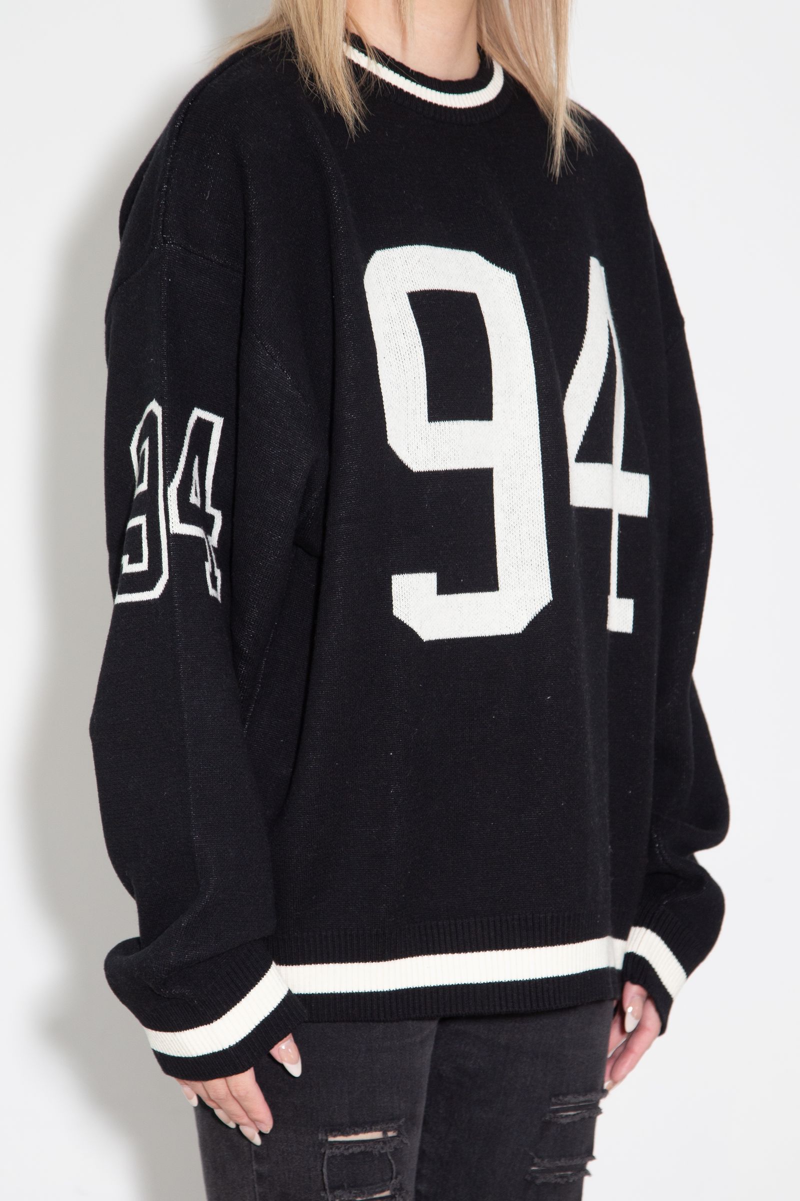 ［ラスト1点］NUMBERING JACQUARD KNIT TOP / ブラック