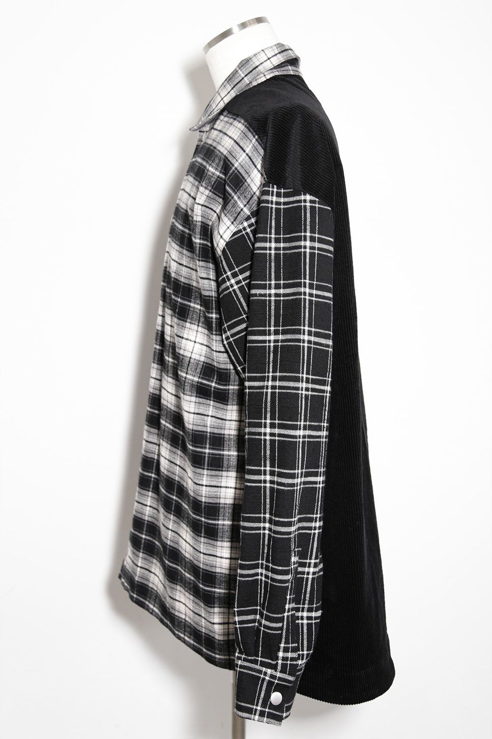 コーデュロイチェックコンビシャツ / Corduroy × Check Combi Shirts / ブラック / ag-8075
