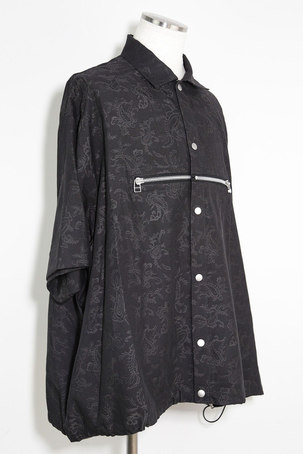 ペイズリー柄ハーフスリーブシャツ / Paisley Front Zip Harf Sleeve Shirts / ブラック / ag-9060-1