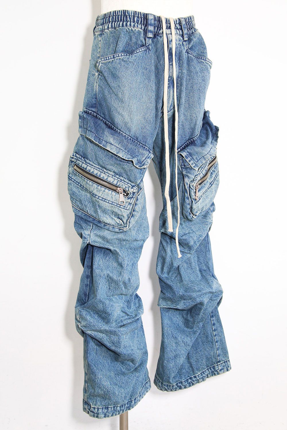 デニムカーゴタックバギーパンツ / Denim Cargo Tuck Baggy Pants / ブルー / ag-11018-3