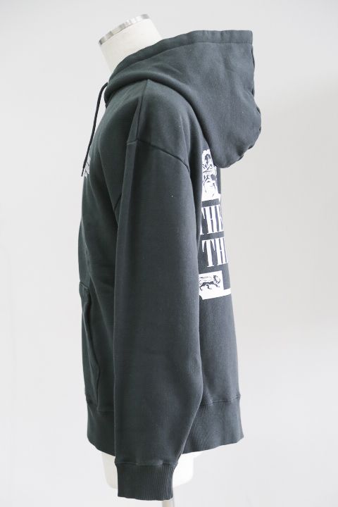 [ラスト1点 サイズM] VINTAGE LABEL FACE LOGO ZIP UP SWEAT HOODIE / チャコール