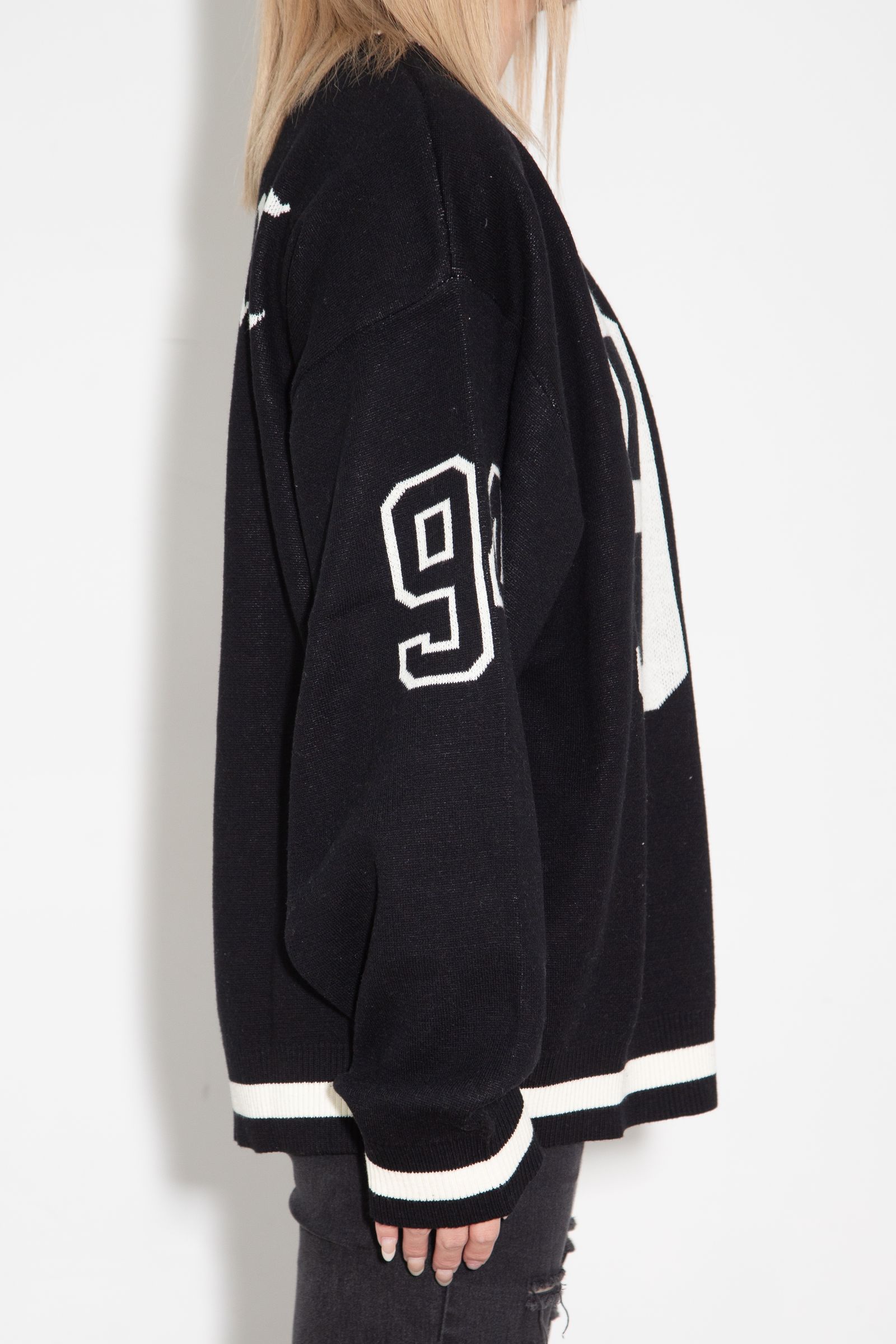 ［ラスト1点］NUMBERING JACQUARD KNIT TOP / ブラック