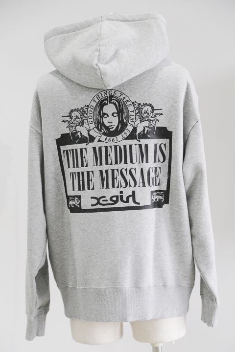 [ラスト1点 サイズ M] VINTAGE LABEL FACE LOGO ZIP UP SWEAT HOODIE / アッシュ