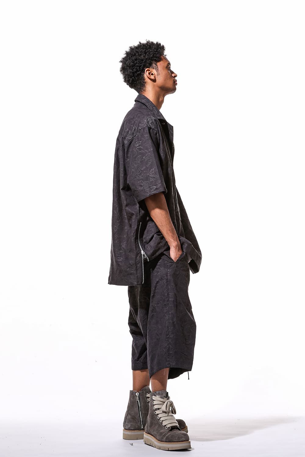 [ラスト1点 サイズ1] ペイズリー袴タックショーツ / Paisley Front Zip Tuck Shorts / ブラック / ag-9061-1
