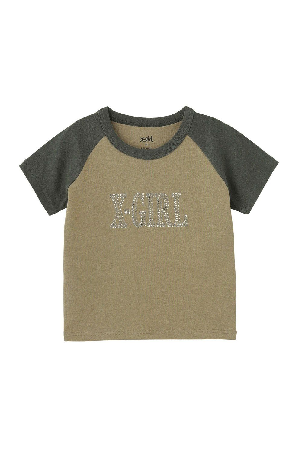 エックスガール X-girl ラインストーン ローマンタイロゴ ラグランショートスリーブベビーTシャツ 105252011029 SU25 トップス BEIGE ベージュ  正規取扱店 エックスガール X-girl ラインストーン ローマンタイロゴ