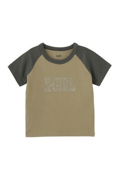 RHINESTONE ROMAN TYPE LOGO RAGLAN S/S BABY TEE / ベージュ