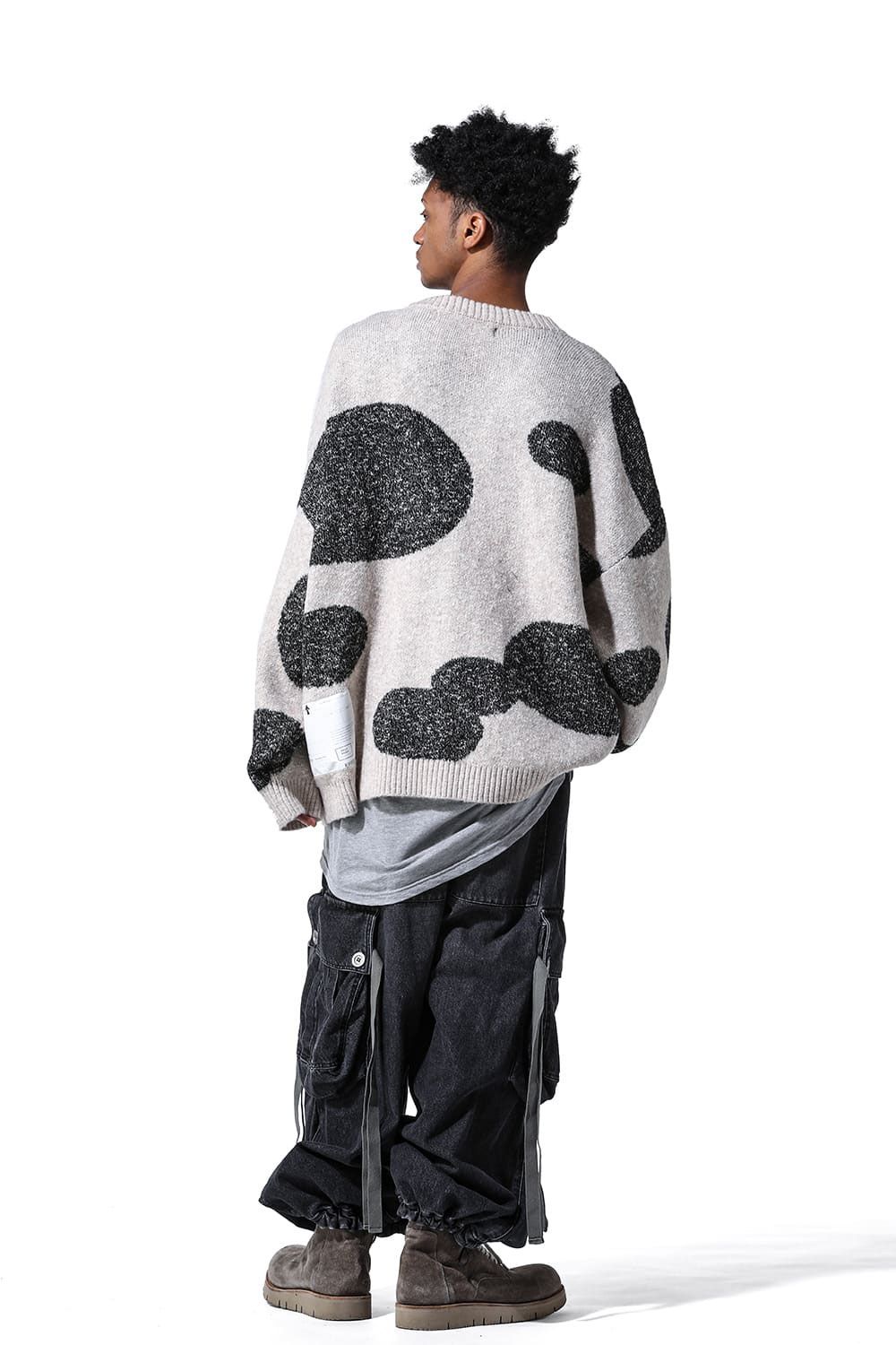 ドット模様オーバーサイズカーディガン / Polka Pattern Knit Cardigan / ブラック×ベージュ / ag-8010
