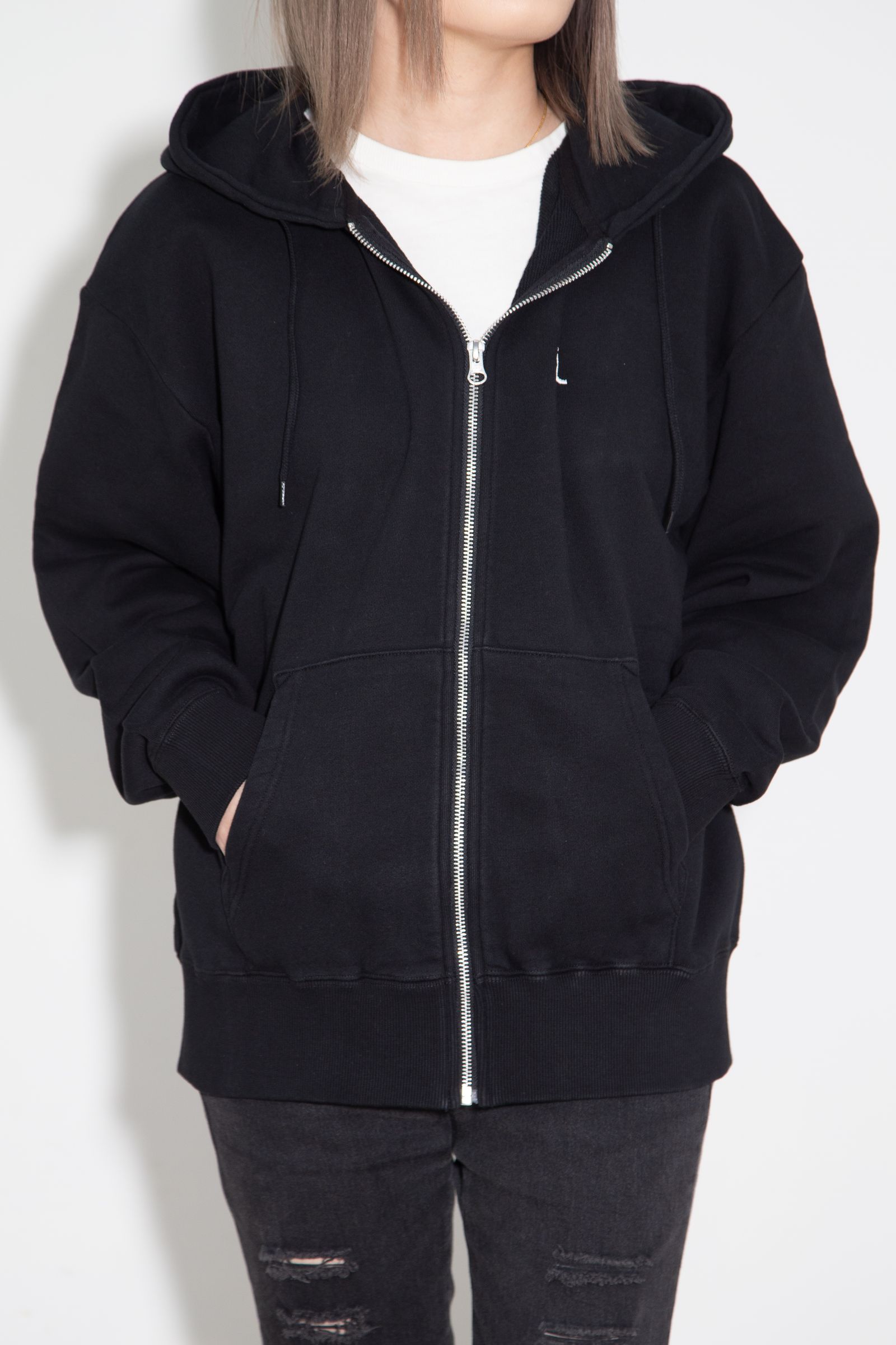 FACE PATCH AND LOGO ZIP UP SWEAT HOODIE / ブラック