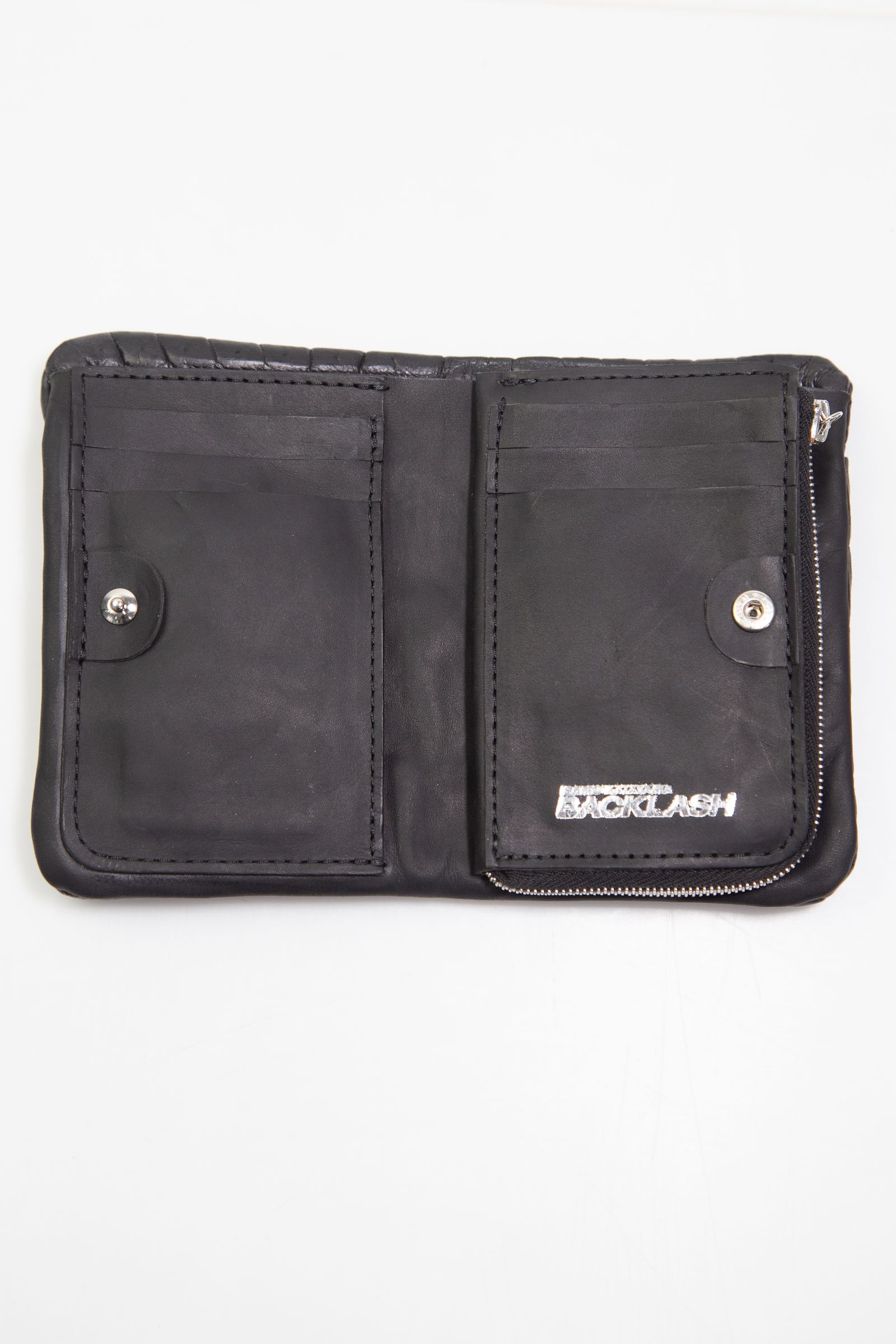 クロコ 札入れ 二つ折り袋縫いウォレット / ブラック