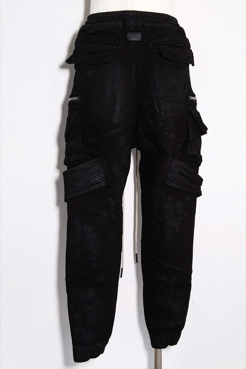 【コーティングあり】ベルトカーゴジョガーデニム / COATED BELT CARGO JOGGER DENIM / ブラック / ag-12064-2