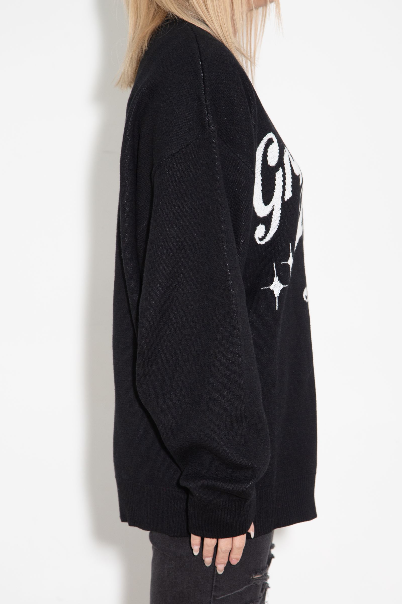 GIRL POWER LOGO JACQUARD KNIT TOP / ブラック