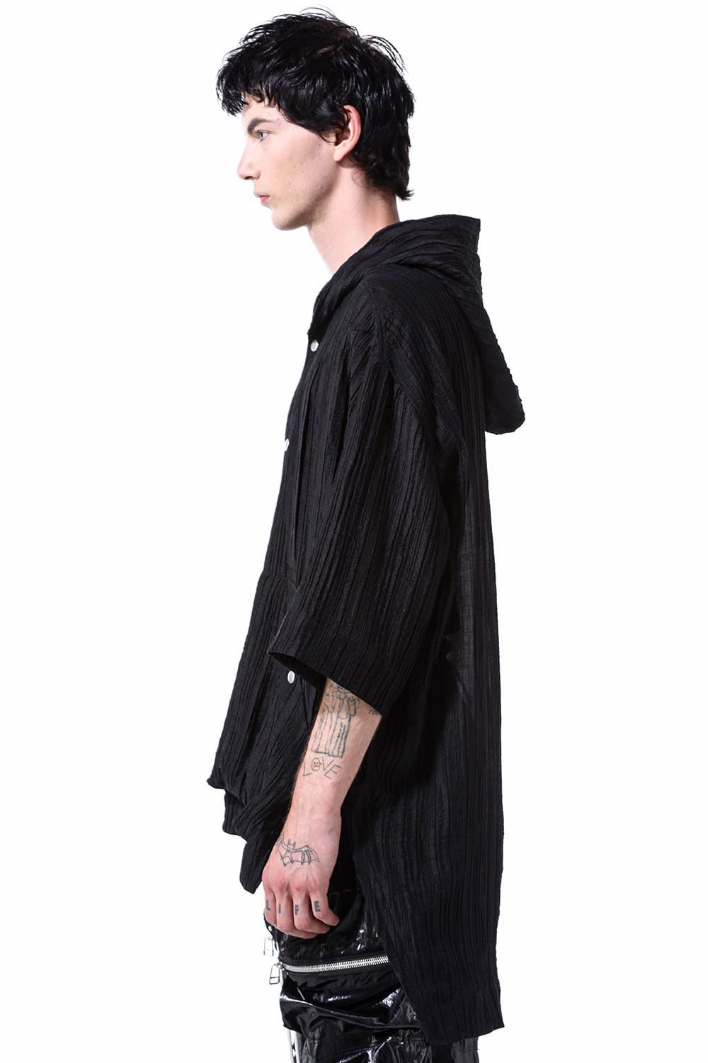 シアー楊柳シャツフーディー / Sheer Yo-Ryu Hoodie Shirts / ブラック / ag-11067
