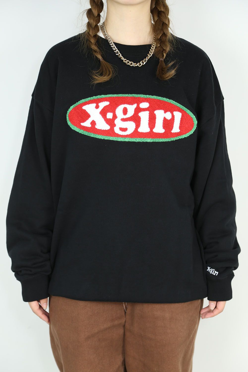 X-girl - CHENILLE EMBROIDERY OVAL LOGO CREW SWEAT TOP / ブラック ...