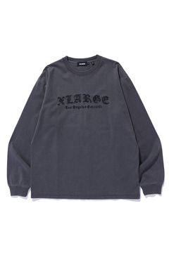 PIGMENT DYED OLD ENGLISH LOGO L/S TEE / ブラック