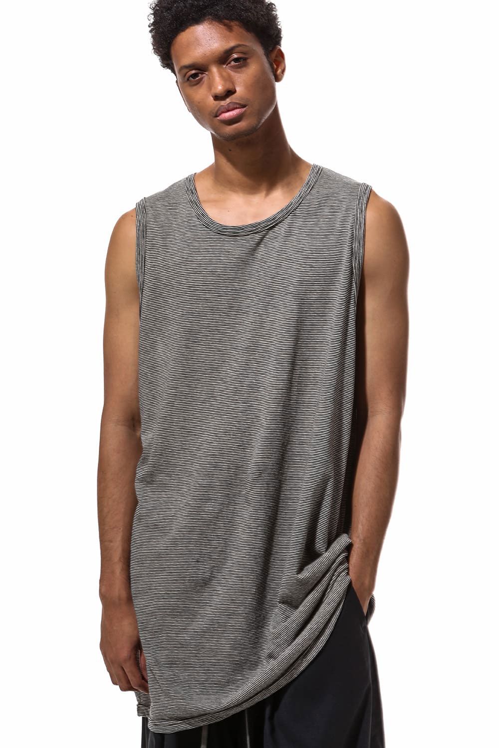 ストライプロングタンクトップ / Stripes Long Tank Top / ブラック×アイボリー