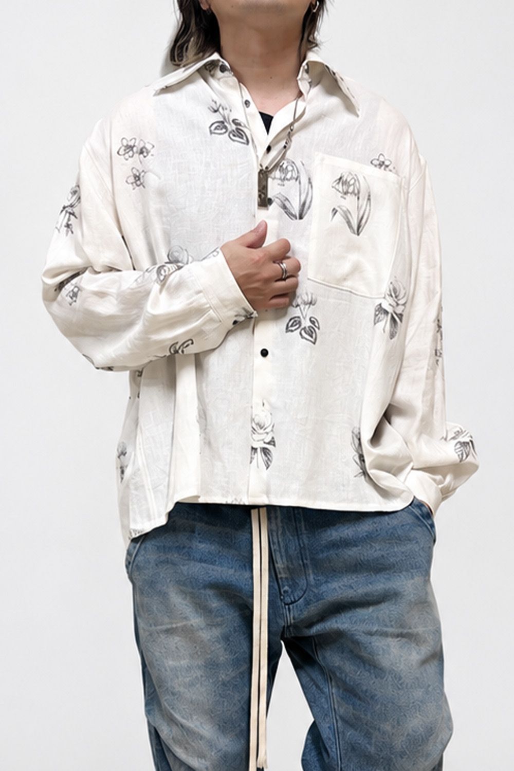 Botanical Print Oversized Shirt / ホワイト