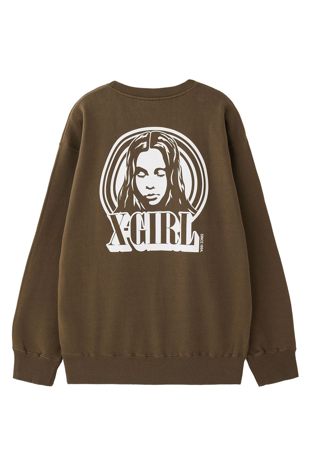 CIRCLE BACKGROUND FACE LOGO BIG SWEAT TOP / ブラウン