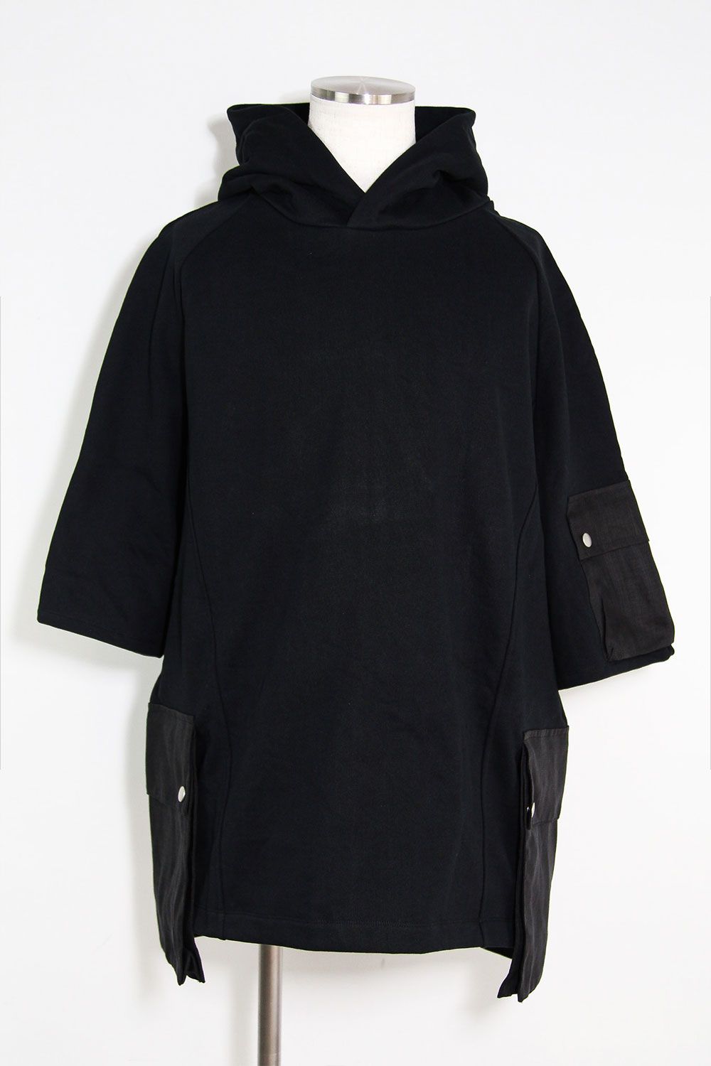 リネンコンビスウェットフーディー / Linen Combi Sweat Top / ブラック / ag-11034