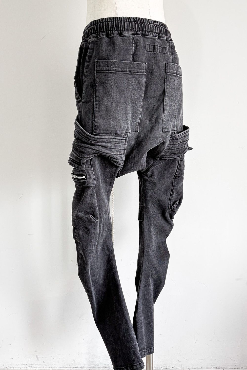 サルエルカーゴスキニーデニム / Indigo Denim Cargo Sarouel Skinny / ダメージブラック / ag-6036-2
