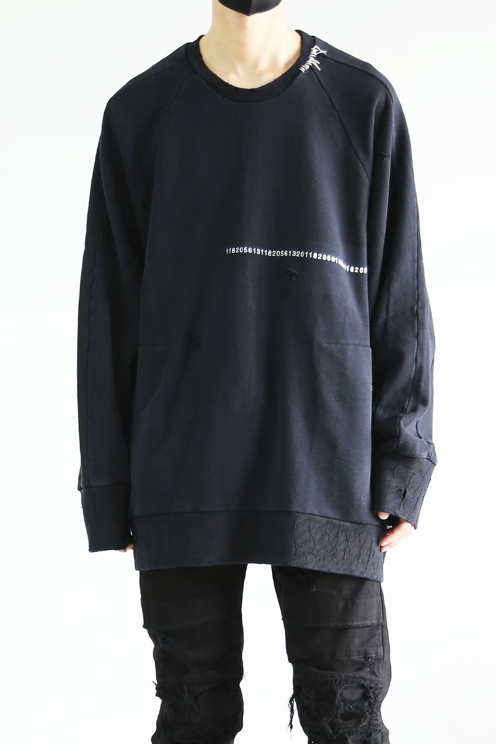 Damage Sweat Over Sized Pullover / ブラック